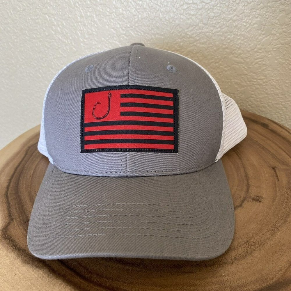 fisherman hat Waters Edge top of the world American flag fish hook trucker Snap
